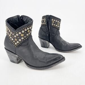 Old Gringo Black Leather Mini Belinda Studded Ankle Western Cowgirl Boot sz 6.5
